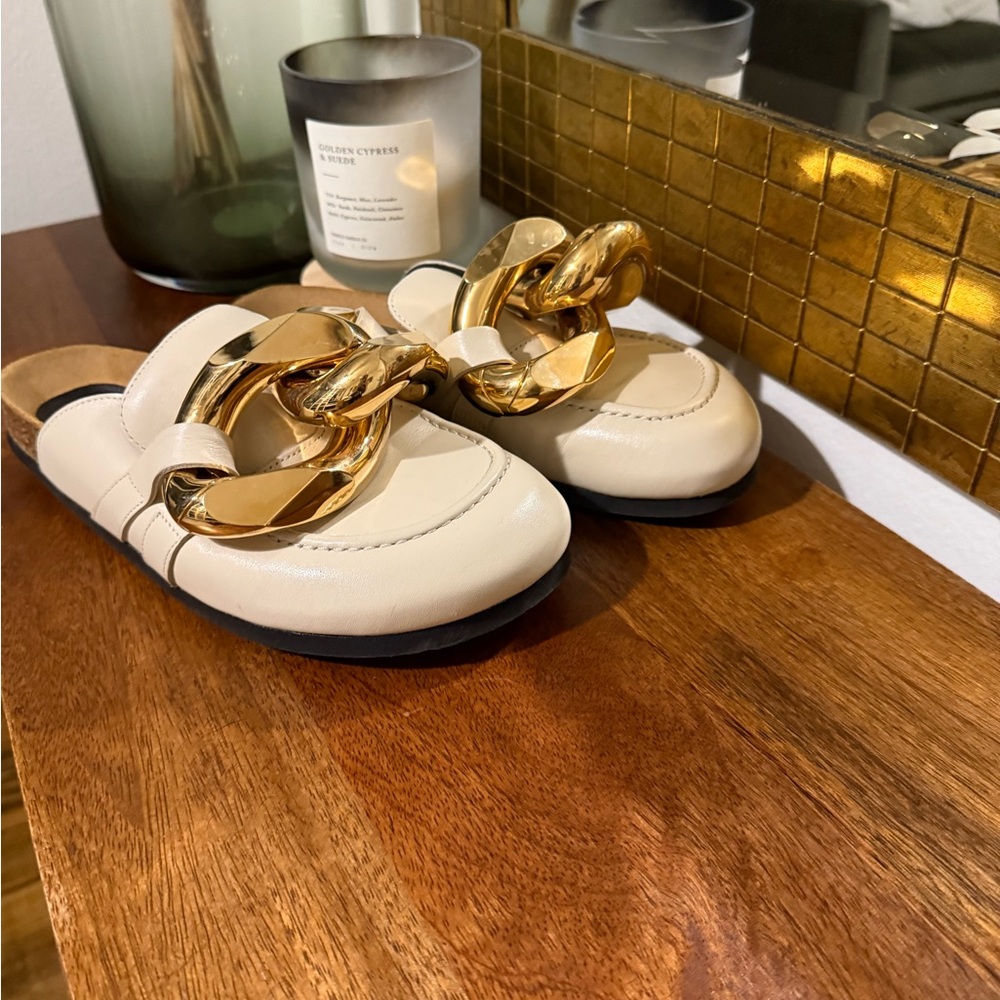 JW ANDERSON Cream and Gold Women's Loafers
